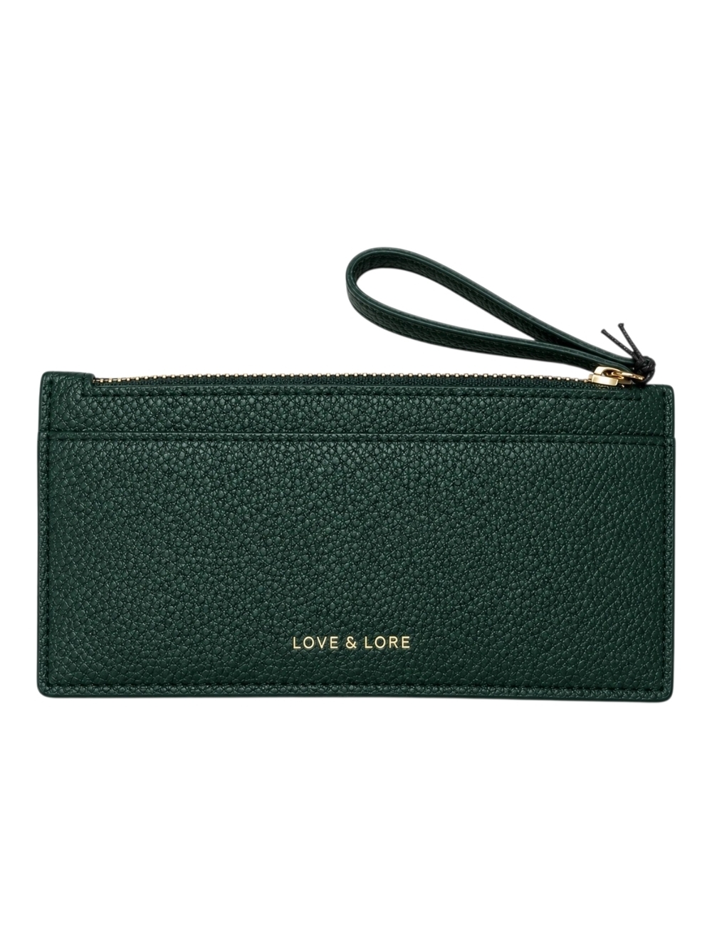 Love & Lore Zip Card Holder Wallet Dark Green Leather Wristlet Slim Wallet